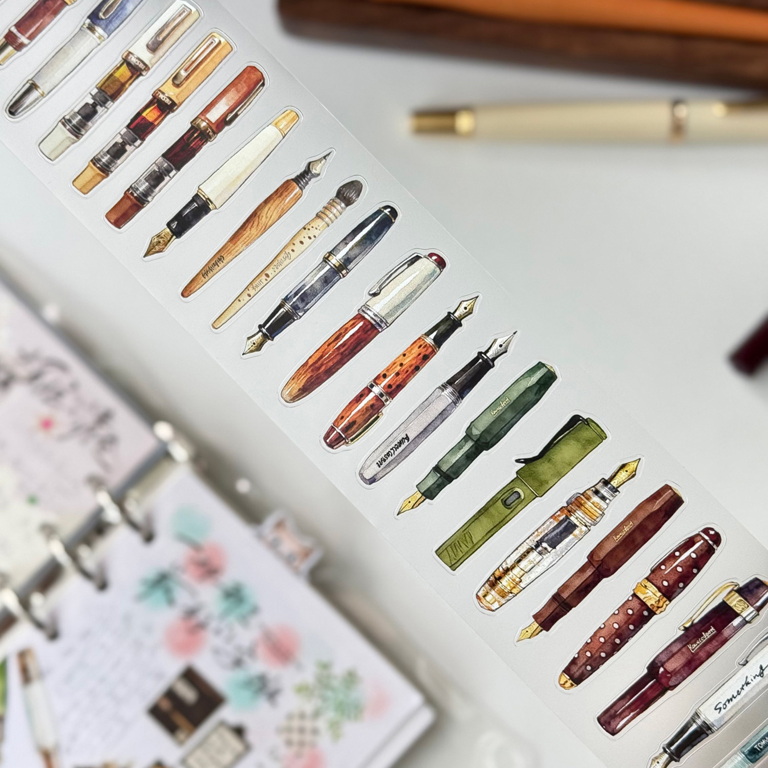 Vintage Collectible Pens - Cinta Adhesiva Decorativa de Papel Washi